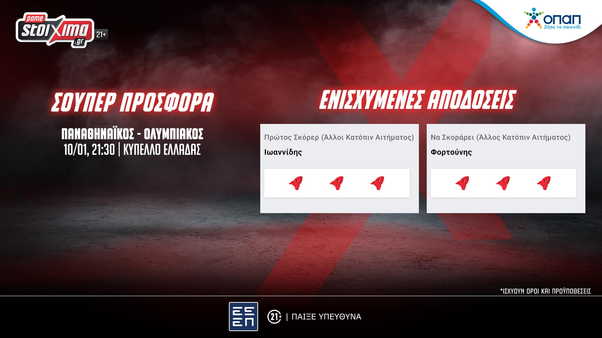 Κύπελλο Ελλάδας (10/01): Παναθηναϊκός-Ολυμπιακός με «ενισχυμένους» Ιωαννίδη & Φορτούνη στο Pamestoixima.gr!